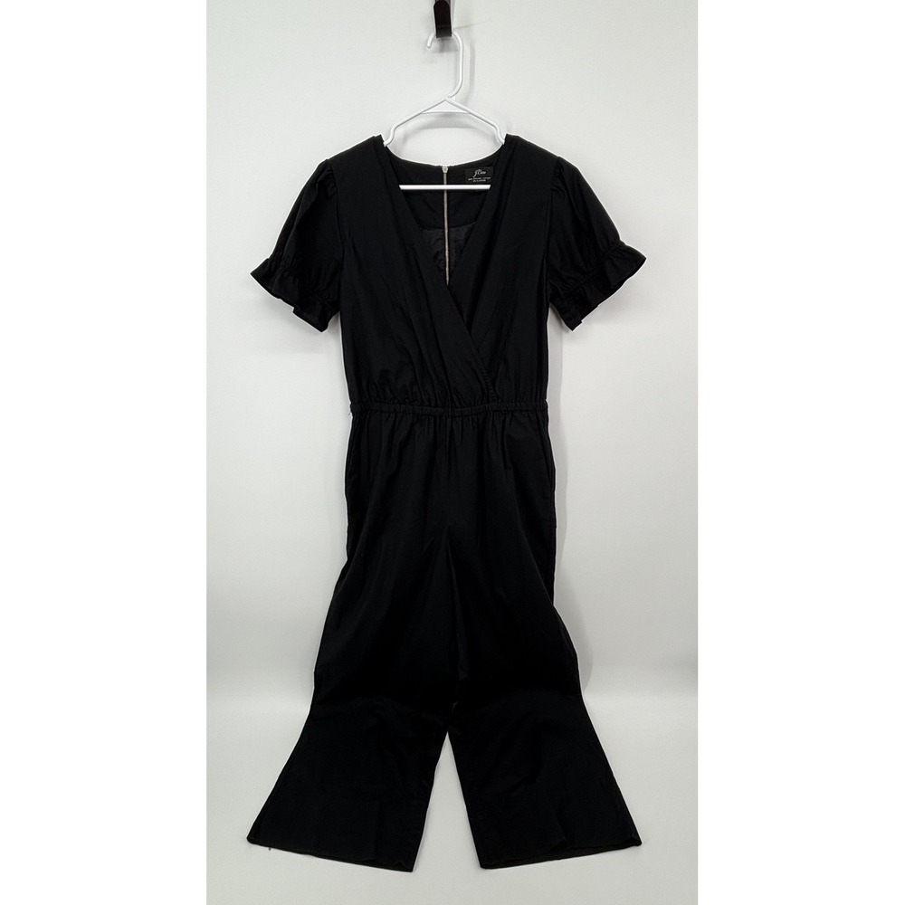 J. Crew Black Jumpsuit Women's Size 6 Tall Organic Cotton Short Sleeve Career